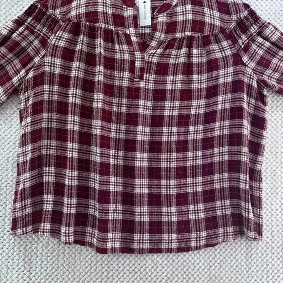 Lane Bryant Top Womens 22 Plus Burgundy Plaid Textured V-Neck Fall New - Picture 4 of 14